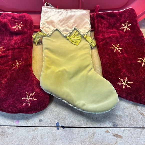 Martha Stewart Everyday CHRISTMAS STOCKING Gold Satin & Velour w/Tassles w/2 Red - Picture 2 of 11